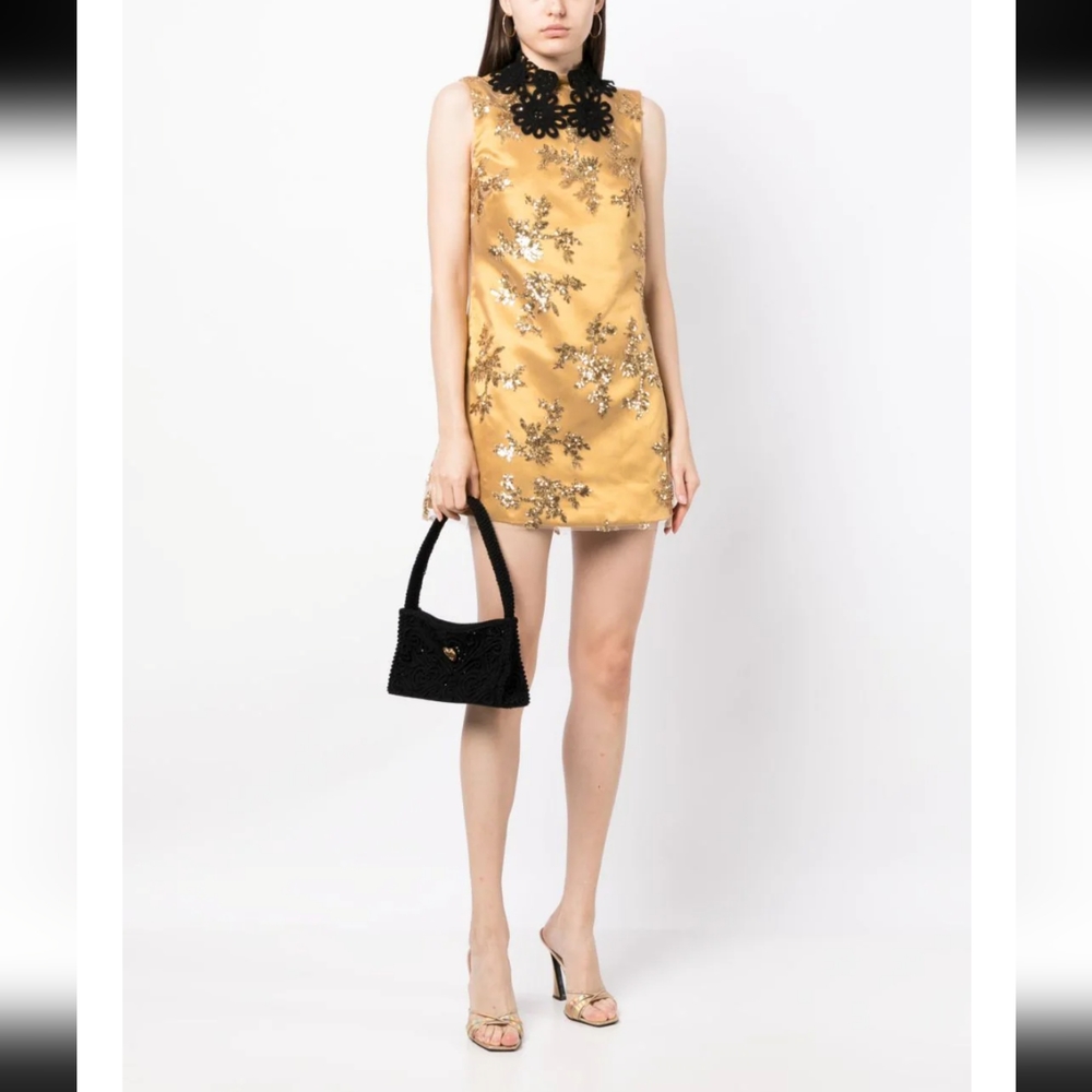 Magraw The Repertoire Mini Dress Gold 100% Silk Lining Sequin Embroidered Size 2